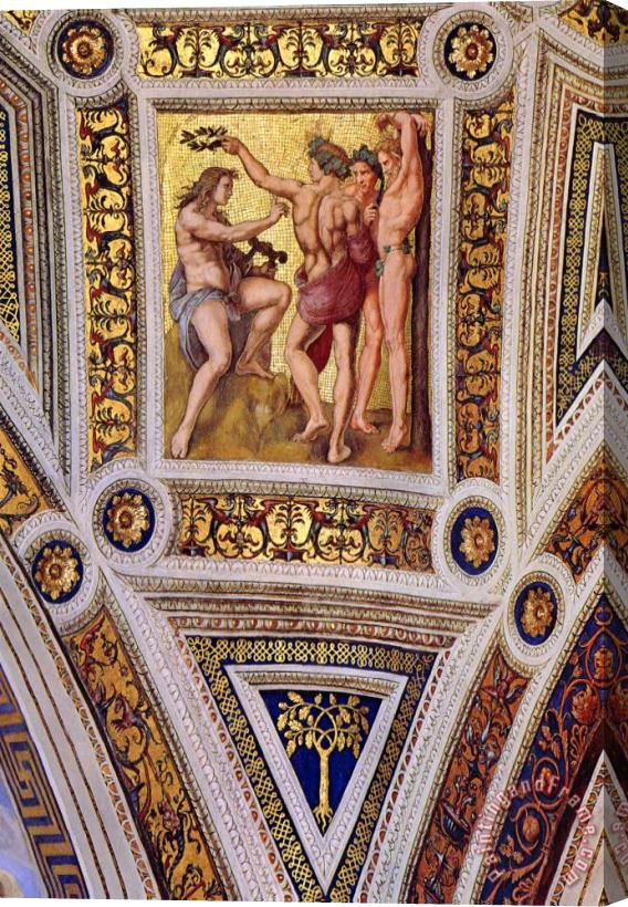 Raphael The Stanza Della Segnatura Ceiling Apollo And Marsyas [detail 1] Stretched Canvas Print / Canvas Art